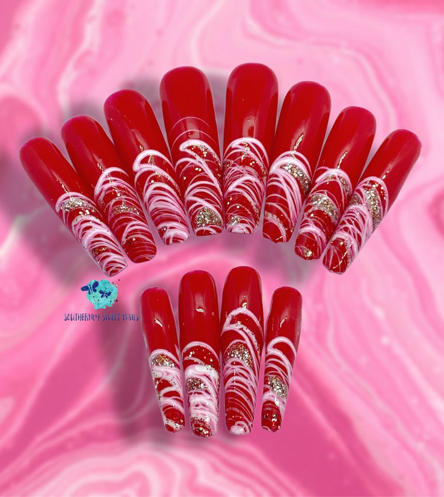 Red Swirl Press On Nails 14