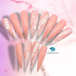 Pink Natural Marble Press On Nails 12