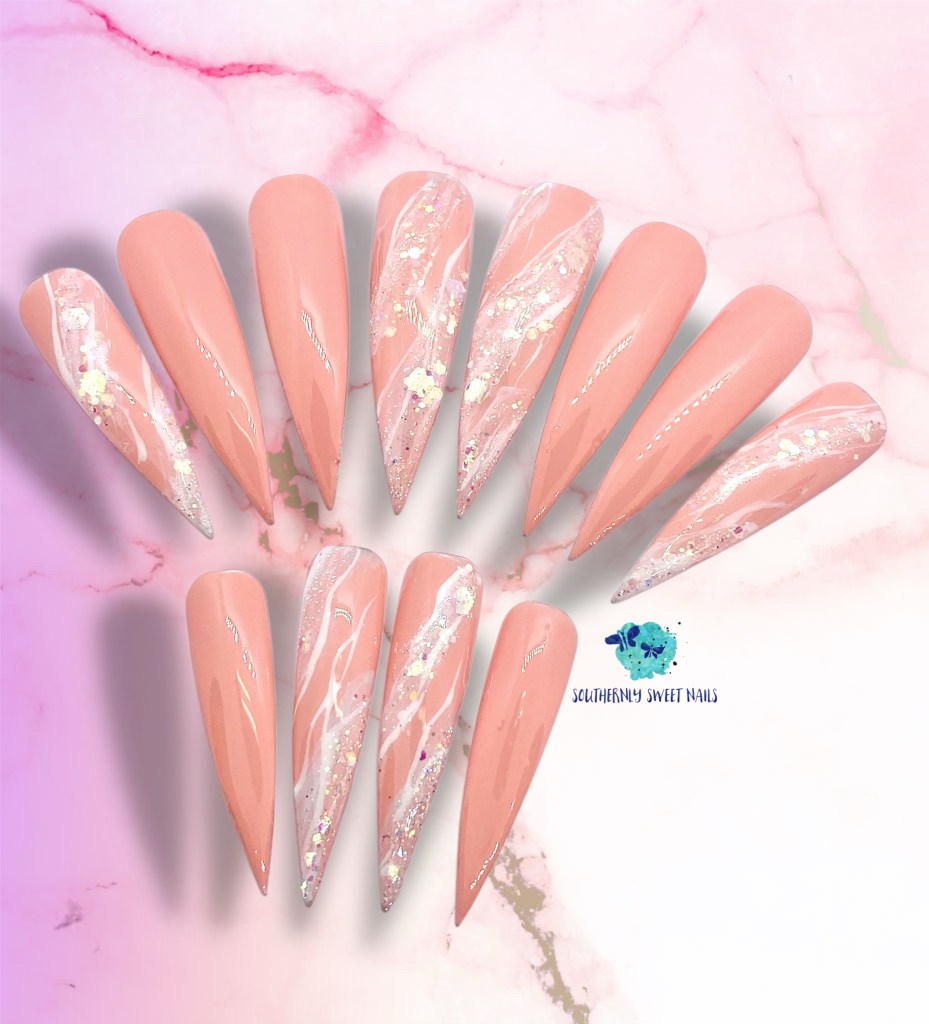 Pink Natural Marble Press On Nails 12
