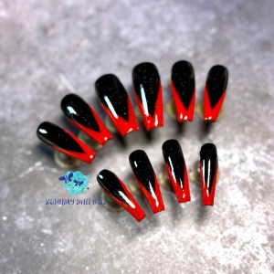 Black Red Tip French Press On Nails 16